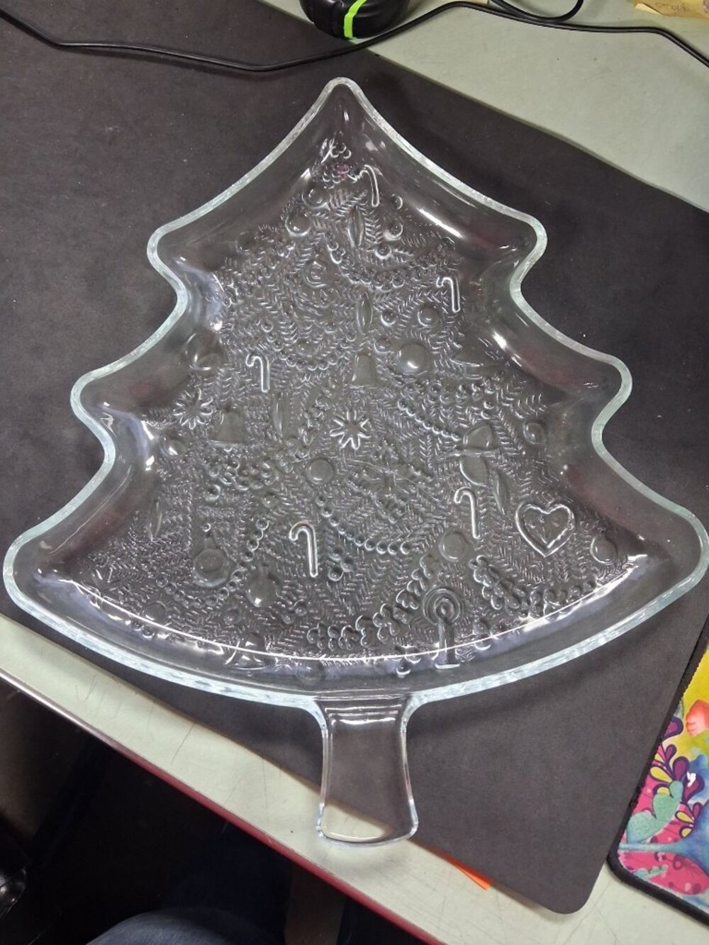 Indiana Glass Christmas Tree Tray Vintage 12in. Clear NIB